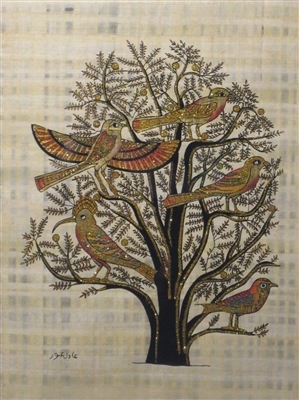 #63 Birds in Acacia Tree- Tomb of Khnumhotep III Glitter Papyrus